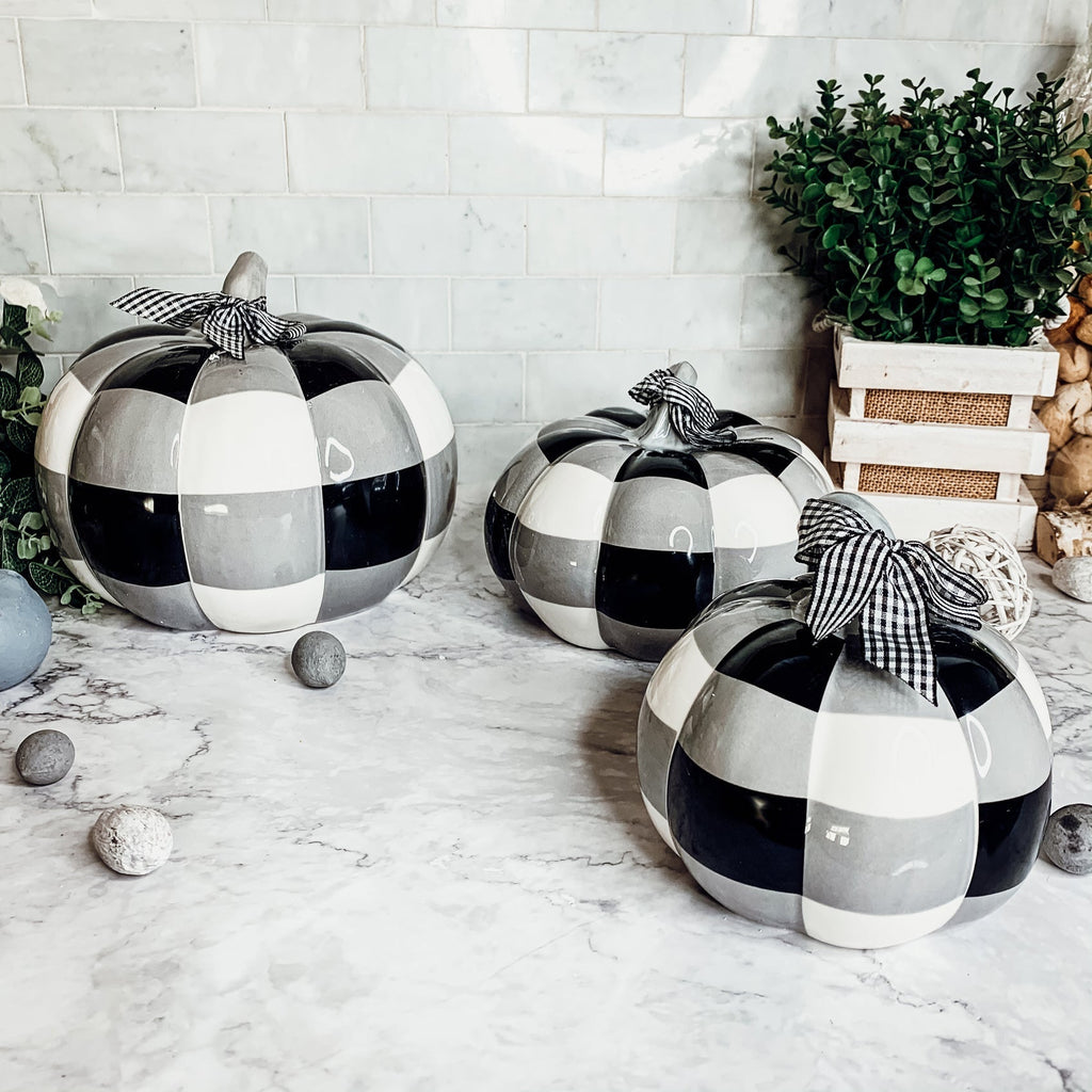 Buffalo Check Pumpkin Hand-Painted Black White Gingham Fall Halloween Decor BandsCo Straps