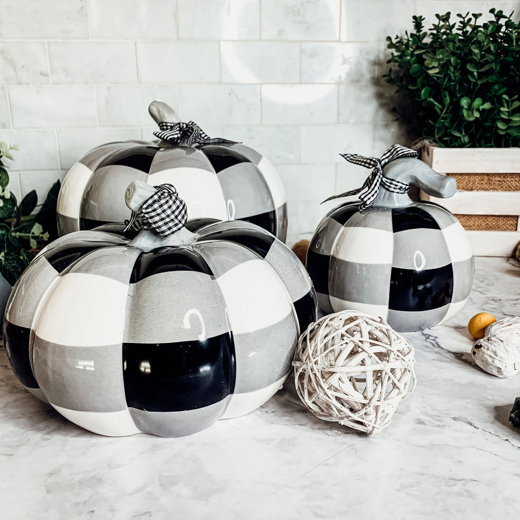 Buffalo Check Pumpkin Hand-Painted Black White Gingham Fall Halloween Decor BandsCo Straps