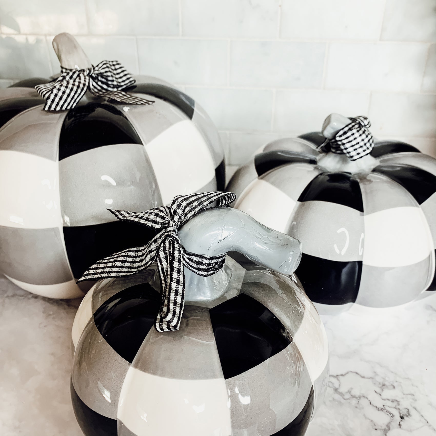 Buffalo Check Pumpkin Hand-Painted Black White Gingham Fall Halloween Decor BandsCo Straps