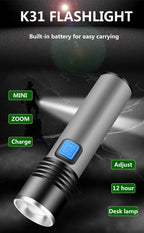 Built in battery XP-G Q5 Zoom Focus Mini led Flashlight Torch Lamp Lantern 2000 Lumen Adjustable Penlight Waterproof T6 light  Focus IP65 Water-Resistant Portable for Indoor and Outdoor Camping Hiking Stevvex