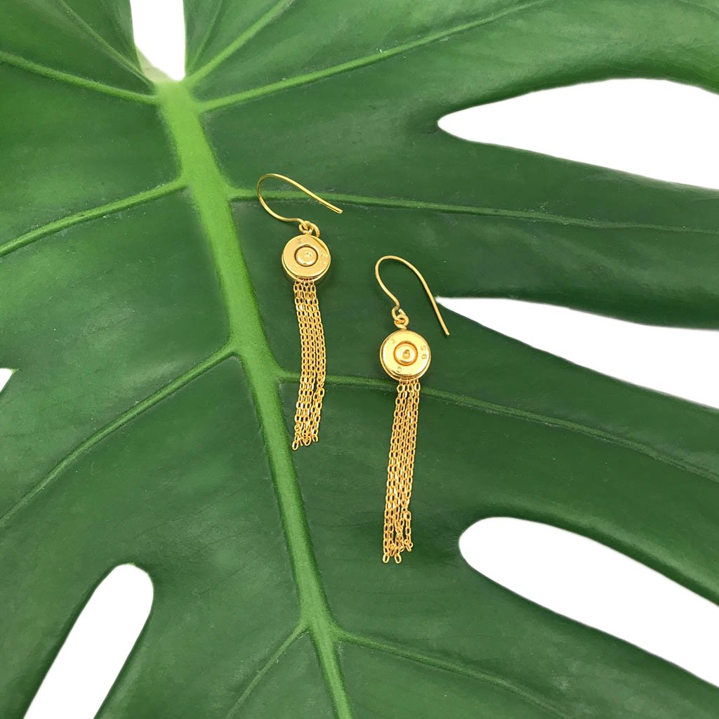 Bullet Tassel Earrings Recycled Brass Gold Plated Chains 2.25in Handmade BandsCo Straps