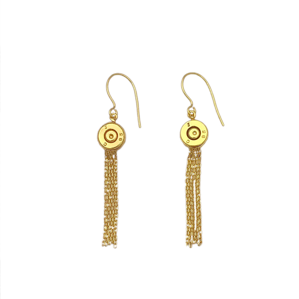 Bullet Tassel Earrings Recycled Brass Gold Plated Chains 2.25in Handmade BandsCo Straps