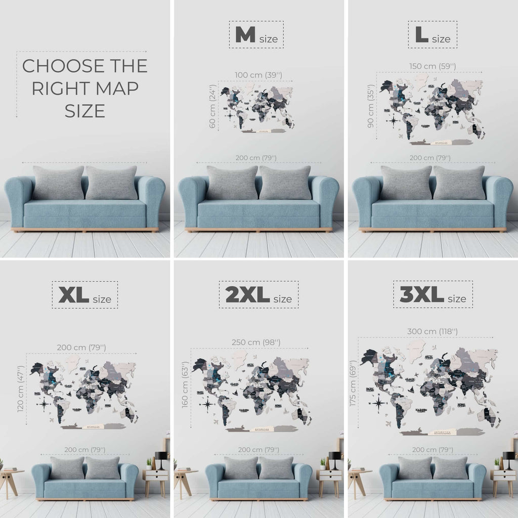 Bundle: Colored Map, Photo Frames, Flags and Airplanes Pins Enjoy The Wood