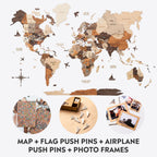 Bundle: Map, Photo Frames, Flags and Airplanes Pins Enjoy The Wood