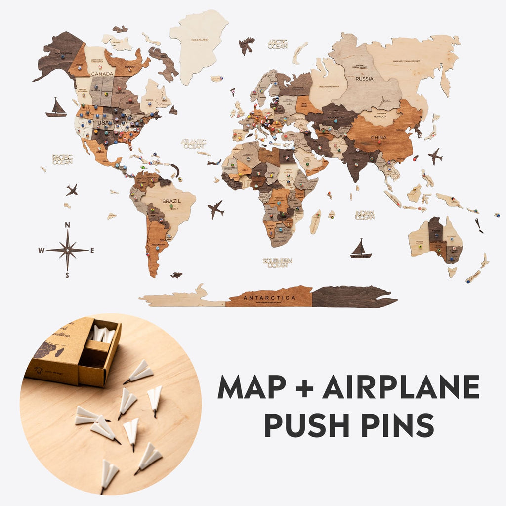 Bundle: Wooden Map and Airplanes Pins - SJB-DIAMOND ELITES