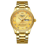 Business Black Couple Watches Top Luxury Mens Watches Auto Date Quartz Wristwatch Gold Watch Men Diamond Stainless Steel Waterproof Luminous Business Casual Luxury Watch For Men Stevvex