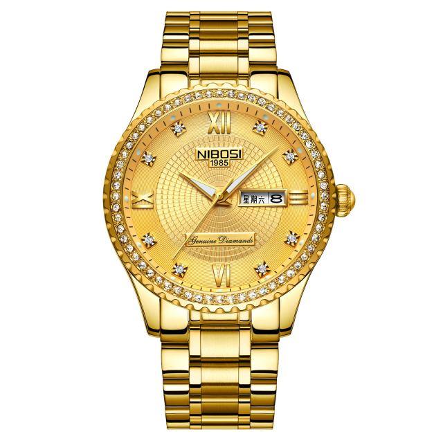 Business Black Couple Watches Top Luxury Mens Watches Auto Date Quartz Wristwatch Gold Watch Men Diamond Stainless Steel Waterproof Luminous Business Casual Luxury Watch For Men Stevvex