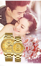 Business Black Couple Watches Top Luxury Mens Watches Auto Date Quartz Wristwatch Gold Watch Men Diamond Stainless Steel Waterproof Luminous Business Casual Luxury Watch For Men Stevvex