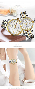 Business Black Couple Watches Top Luxury Mens Watches Auto Date Quartz Wristwatch Gold Watch Men Diamond Stainless Steel Waterproof Luminous Business Casual Luxury Watch For Men Stevvex