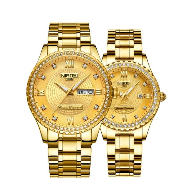 Business Black Couple Watches Top Luxury Mens Watches Auto Date Quartz Wristwatch Gold Watch Men Diamond Stainless Steel Waterproof Luminous Business Casual Luxury Watch For Men Stevvex