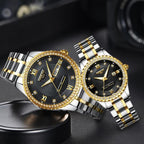 Business Black Couple Watches Top Luxury Mens Watches Auto Date Quartz Wristwatch Gold Watch Men Diamond Stainless Steel Waterproof Luminous Business Casual Luxury Watch For Men Stevvex