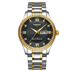 Business Black Couple Watches Top Luxury Mens Watches Auto Date Quartz Wristwatch Gold Watch Men Diamond Stainless Steel Waterproof Luminous Business Casual Luxury Watch For Men Stevvex