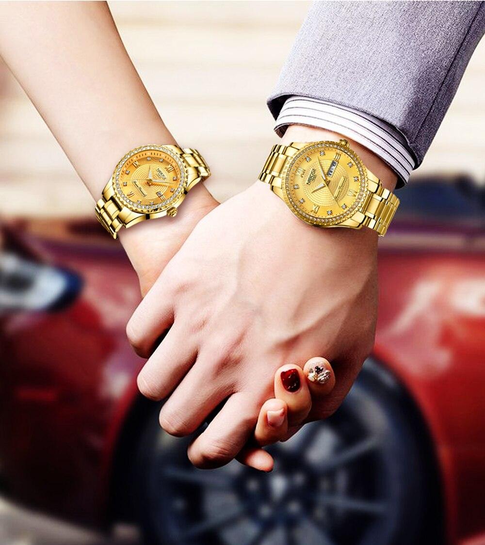 Business Black Couple Watches Top Luxury Mens Watches Auto Date Quartz Wristwatch Gold Watch Men Diamond Stainless Steel Waterproof Luminous Business Casual Luxury Watch For Men Stevvex