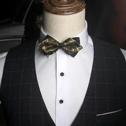 Business Black Golden Butterfly Men Bowtie Luxury Double Layer Pointed Classic Bow Tie Lovely Men Gift For Office And Meetings Stevvex