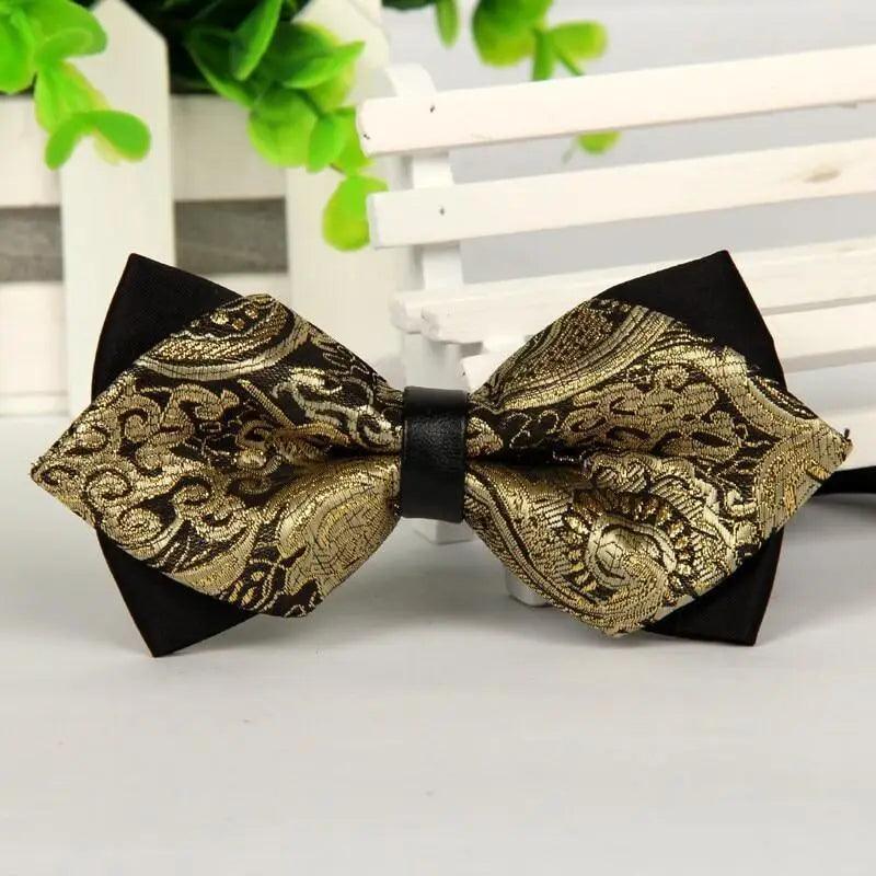 Business Black Golden Butterfly Men Bowtie Luxury Double Layer Pointed Classic Bow Tie Lovely Men Gift For Office And Meetings Stevvex