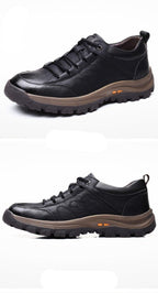 Business Black Leather Mens Casual Shoes Spring Lace-up Platform Travel Shoes Wear-Resistant Shoes Elegant Style Men's Shoes Flat Round Toe Fashion Dress Shoes For Men