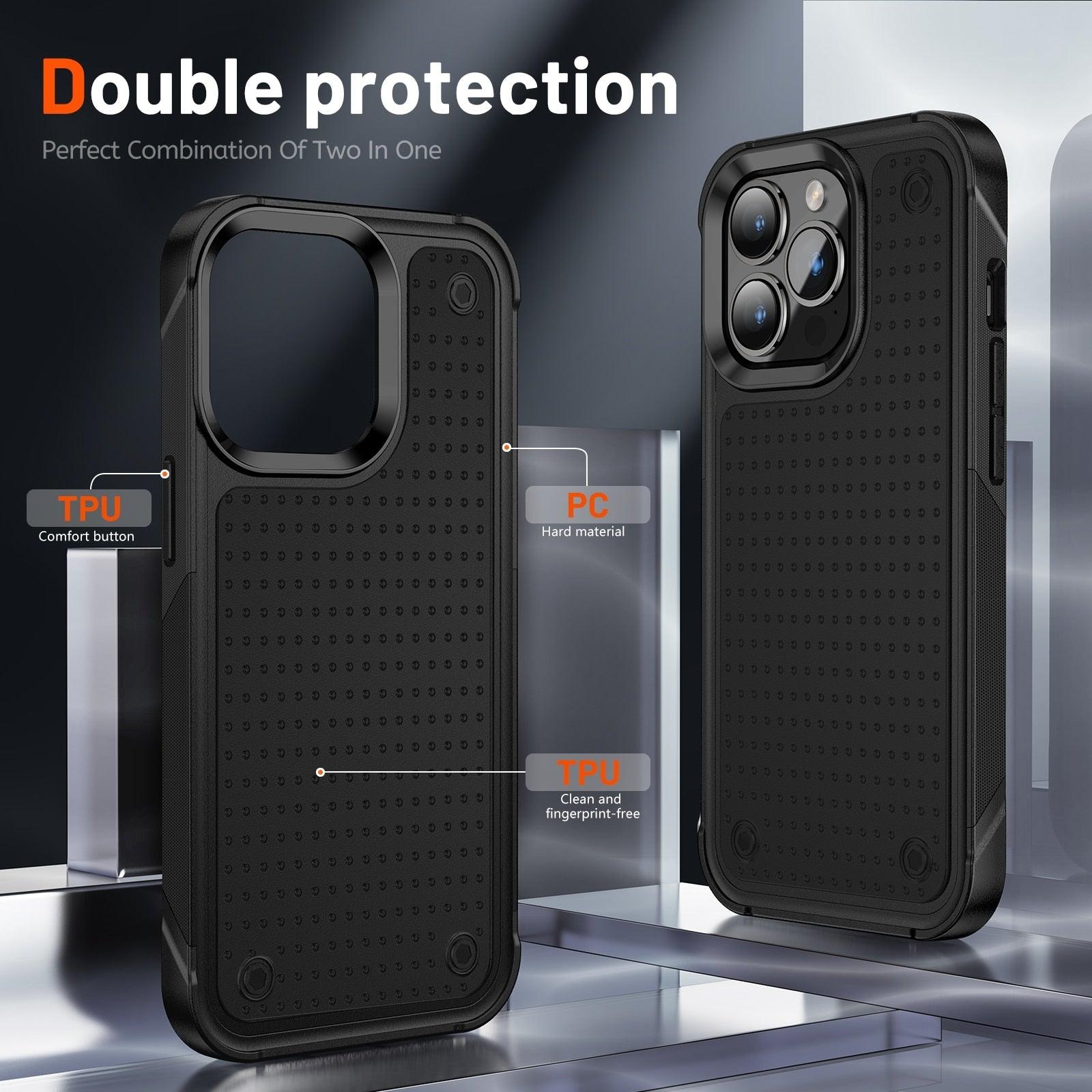 Business Black Shockproof Armor Case for iPhone 14 Pro Max 14 Plus 13 12 Hard Cover Heavy Duty Case Shockproof Ultra-Slim Non-slip iPhone Powerful Protective Phone Case for iPhone Stevvex