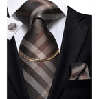 Business Black Silk Necktie Chain Classic Tie Square Handkerchief Elegant Cufflink Wedding Formal Neckties For Men Stevvex