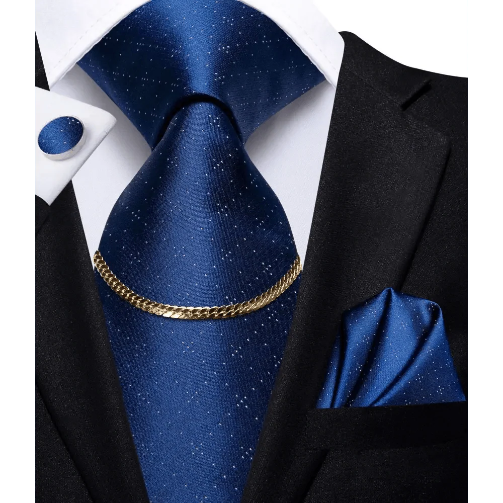 Business Black Silk Necktie Chain Classic Tie Square Handkerchief Elegant Cufflink Wedding Formal Neckties For Men Stevvex