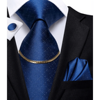 Business Black Silk Necktie Chain Classic Tie Square Handkerchief Elegant Cufflink Wedding Formal Neckties For Men Stevvex