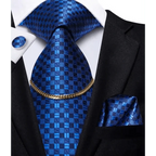 Business Black Silk Necktie Chain Classic Tie Square Handkerchief Elegant Cufflink Wedding Formal Neckties For Men Stevvex