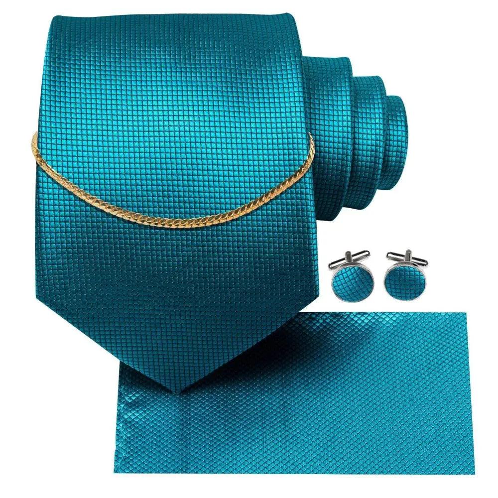 Business Black Silk Necktie Chain Classic Tie Square Handkerchief Elegant Cufflink Wedding Formal Neckties For Men Stevvex