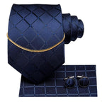 Business Black Silk Necktie Chain Classic Tie Square Handkerchief Elegant Cufflink Wedding Formal Neckties For Men Stevvex