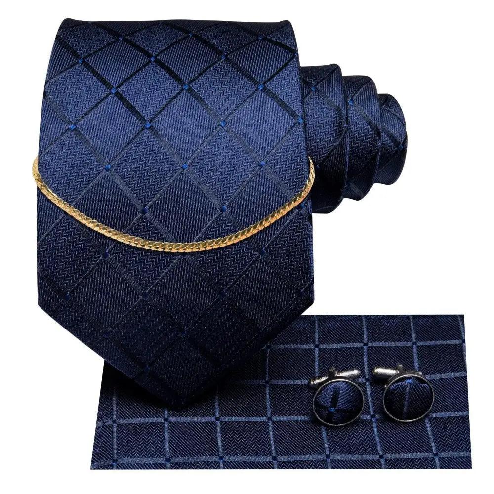 Business Black Silk Necktie Chain Classic Tie Square Handkerchief Elegant Cufflink Wedding Formal Neckties For Men Stevvex