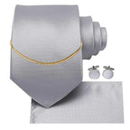 Business Black Silk Necktie Chain Classic Tie Square Handkerchief Elegant Cufflink Wedding Formal Neckties For Men Stevvex