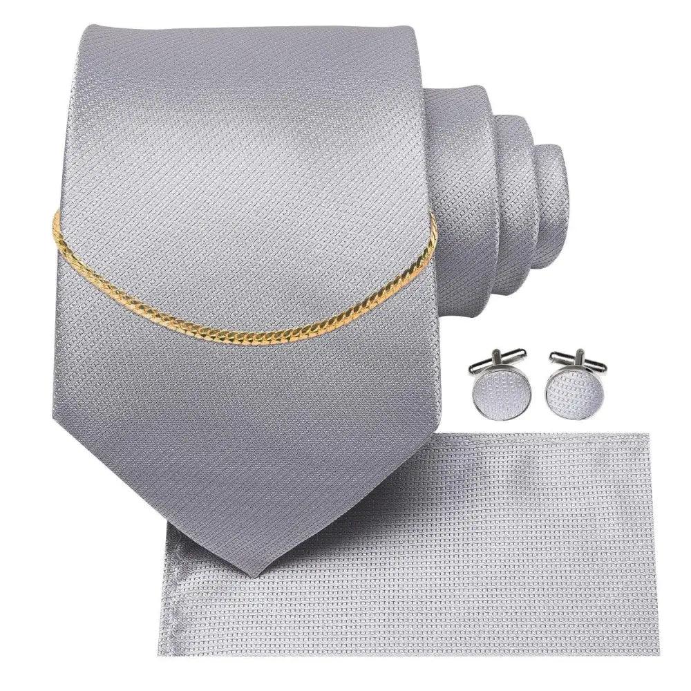 Business Black Silk Necktie Chain Classic Tie Square Handkerchief Elegant Cufflink Wedding Formal Neckties For Men Stevvex