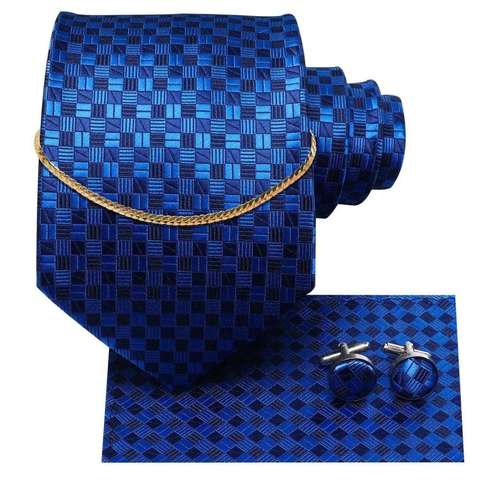 Business Black Silk Necktie Chain Classic Tie Square Handkerchief Elegant Cufflink Wedding Formal Neckties For Men Stevvex