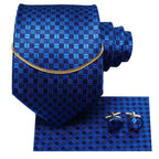 Business Black Silk Necktie Chain Classic Tie Square Handkerchief Elegant Cufflink Wedding Formal Neckties For Men Stevvex