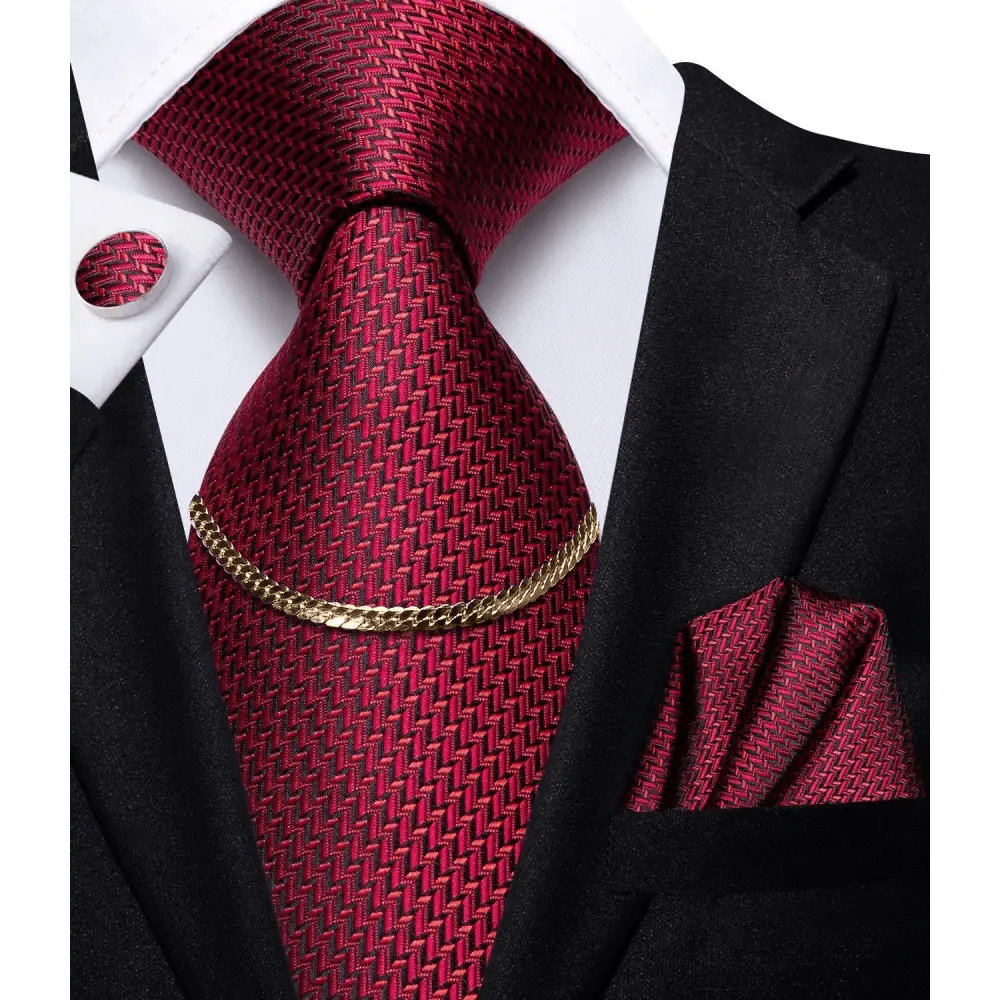Business Black Silk Necktie Chain Classic Tie Square Handkerchief Elegant Cufflink Wedding Formal Neckties For Men Stevvex