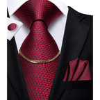 Business Black Silk Necktie Chain Classic Tie Square Handkerchief Elegant Cufflink Wedding Formal Neckties For Men Stevvex