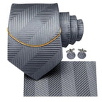 Business Black Silk Necktie Chain Classic Tie Square Handkerchief Elegant Cufflink Wedding Formal Neckties For Men Stevvex