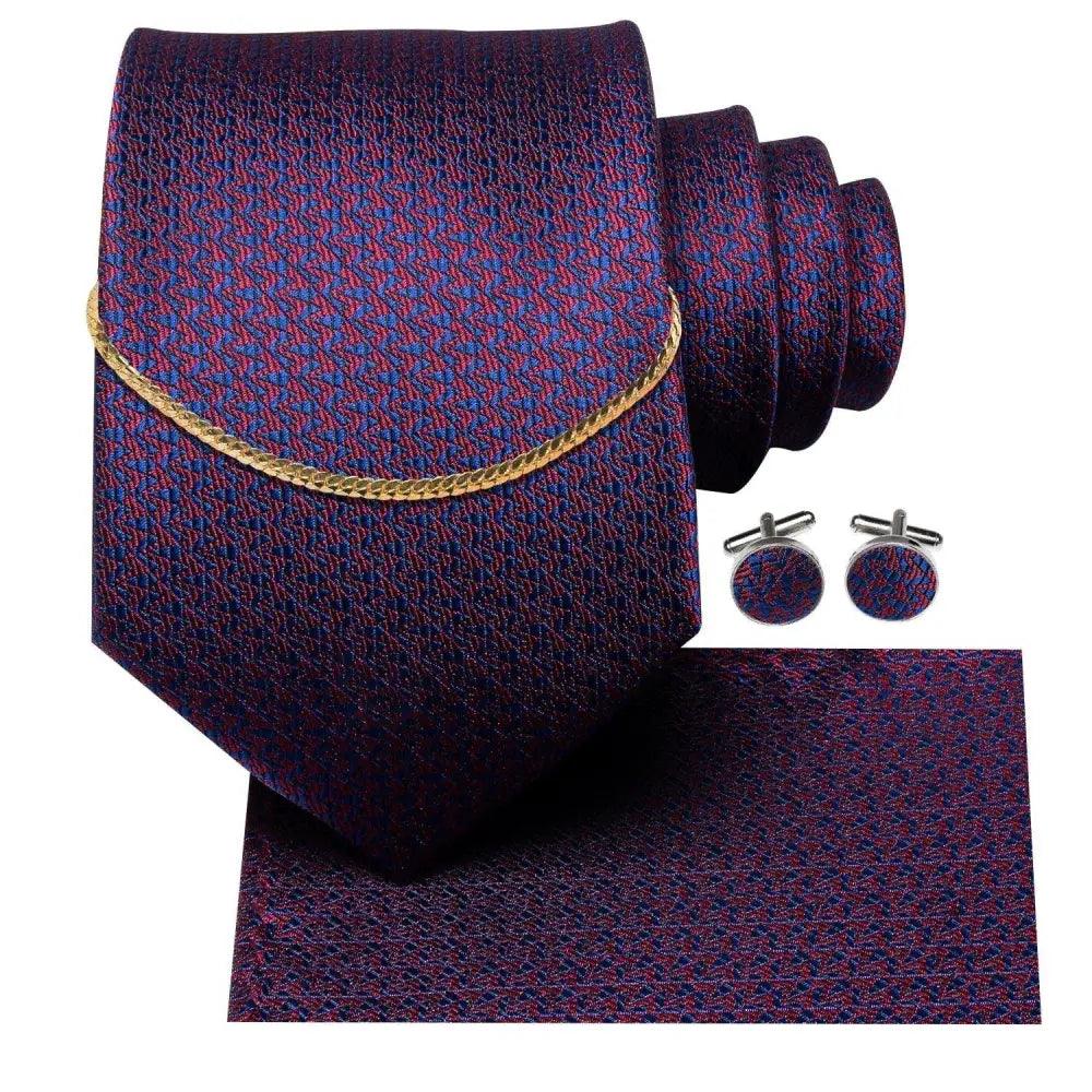 Business Black Silk Necktie Chain Classic Tie Square Handkerchief Elegant Cufflink Wedding Formal Neckties For Men Stevvex