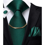 Business Black Silk Necktie Chain Classic Tie Square Handkerchief Elegant Cufflink Wedding Formal Neckties For Men Stevvex
