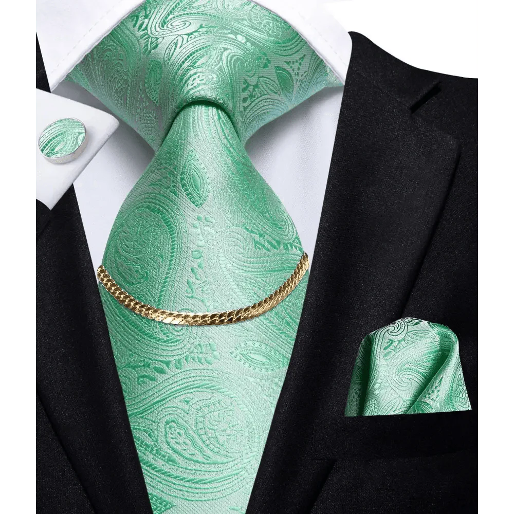 Business Black Silk Necktie Chain Classic Tie Square Handkerchief Elegant Cufflink Wedding Formal Neckties For Men Stevvex
