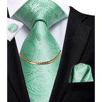 Business Black Silk Necktie Chain Classic Tie Square Handkerchief Elegant Cufflink Wedding Formal Neckties For Men Stevvex
