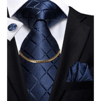 Business Black Silk Necktie Chain Classic Tie Square Handkerchief Elegant Cufflink Wedding Formal Neckties For Men Stevvex
