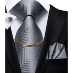 Business Black Silk Necktie Chain Classic Tie Square Handkerchief Elegant Cufflink Wedding Formal Neckties For Men Stevvex