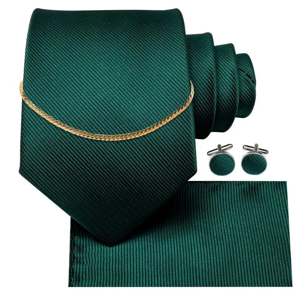Business Black Silk Necktie Chain Classic Tie Square Handkerchief Elegant Cufflink Wedding Formal Neckties For Men Stevvex