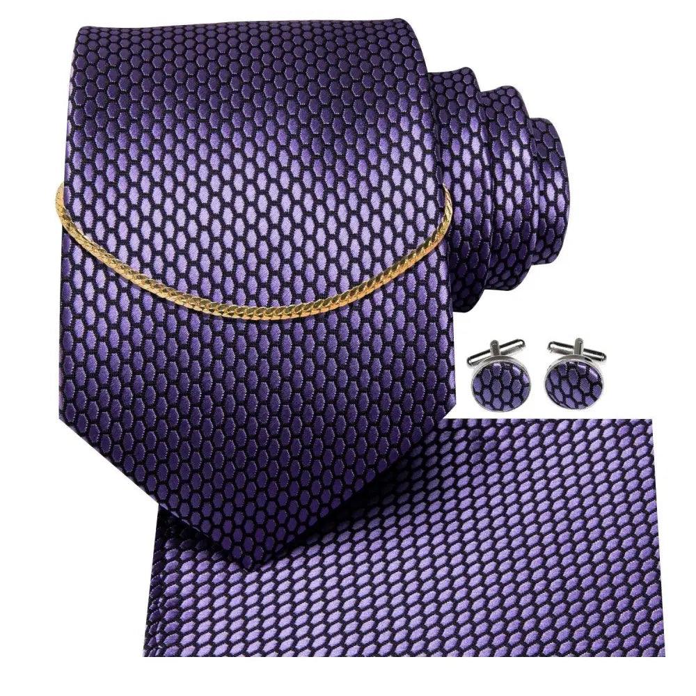 Business Black Silk Necktie Chain Classic Tie Square Handkerchief Elegant Cufflink Wedding Formal Neckties For Men Stevvex