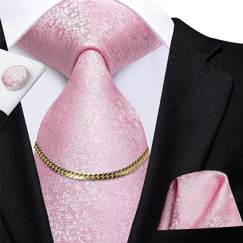 Business Black Silk Necktie Chain Classic Tie Square Handkerchief Elegant Cufflink Wedding Formal Neckties For Men Stevvex