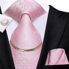 Business Black Silk Necktie Chain Classic Tie Square Handkerchief Elegant Cufflink Wedding Formal Neckties For Men Stevvex