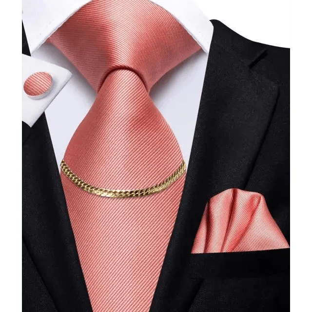 Business Black Silk Necktie Chain Classic Tie Square Handkerchief Elegant Cufflink Wedding Formal Neckties For Men Stevvex