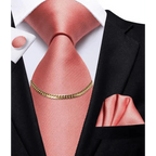 Business Black Silk Necktie Chain Classic Tie Square Handkerchief Elegant Cufflink Wedding Formal Neckties For Men Stevvex