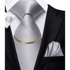 Business Black Silk Necktie Chain Classic Tie Square Handkerchief Elegant Cufflink Wedding Formal Neckties For Men Stevvex