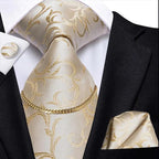 Business Black Silk Necktie Chain Classic Tie Square Handkerchief Elegant Cufflink Wedding Formal Neckties For Men Stevvex