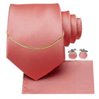 Business Black Silk Necktie Chain Classic Tie Square Handkerchief Elegant Cufflink Wedding Formal Neckties For Men Stevvex